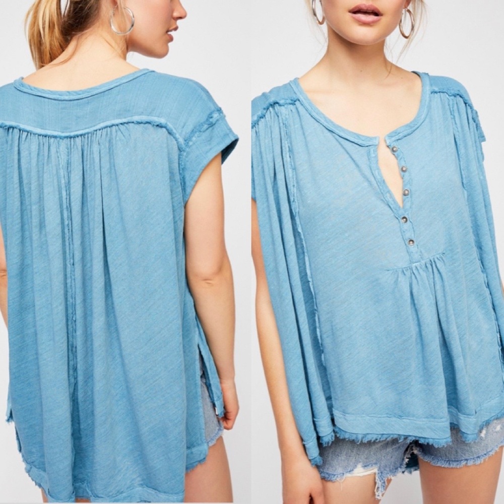 SOLD 🎉 Free People Blue Aster Henley Tunic - Picture 1 of 9